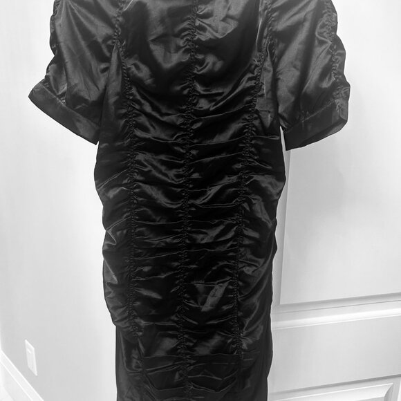 Black Satin Ruched Mini Dress - Picture 2 of 4